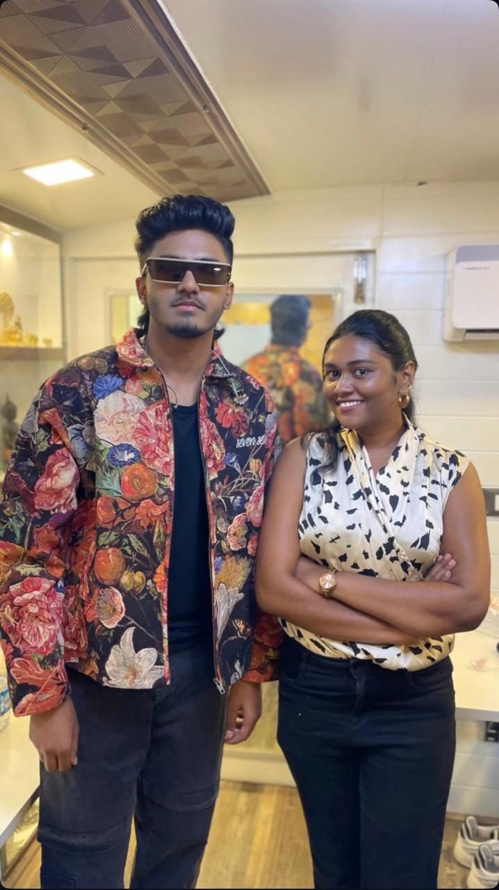 Sai Abhyankkar with makeup artist Anu Rotrico in the green room before his concert