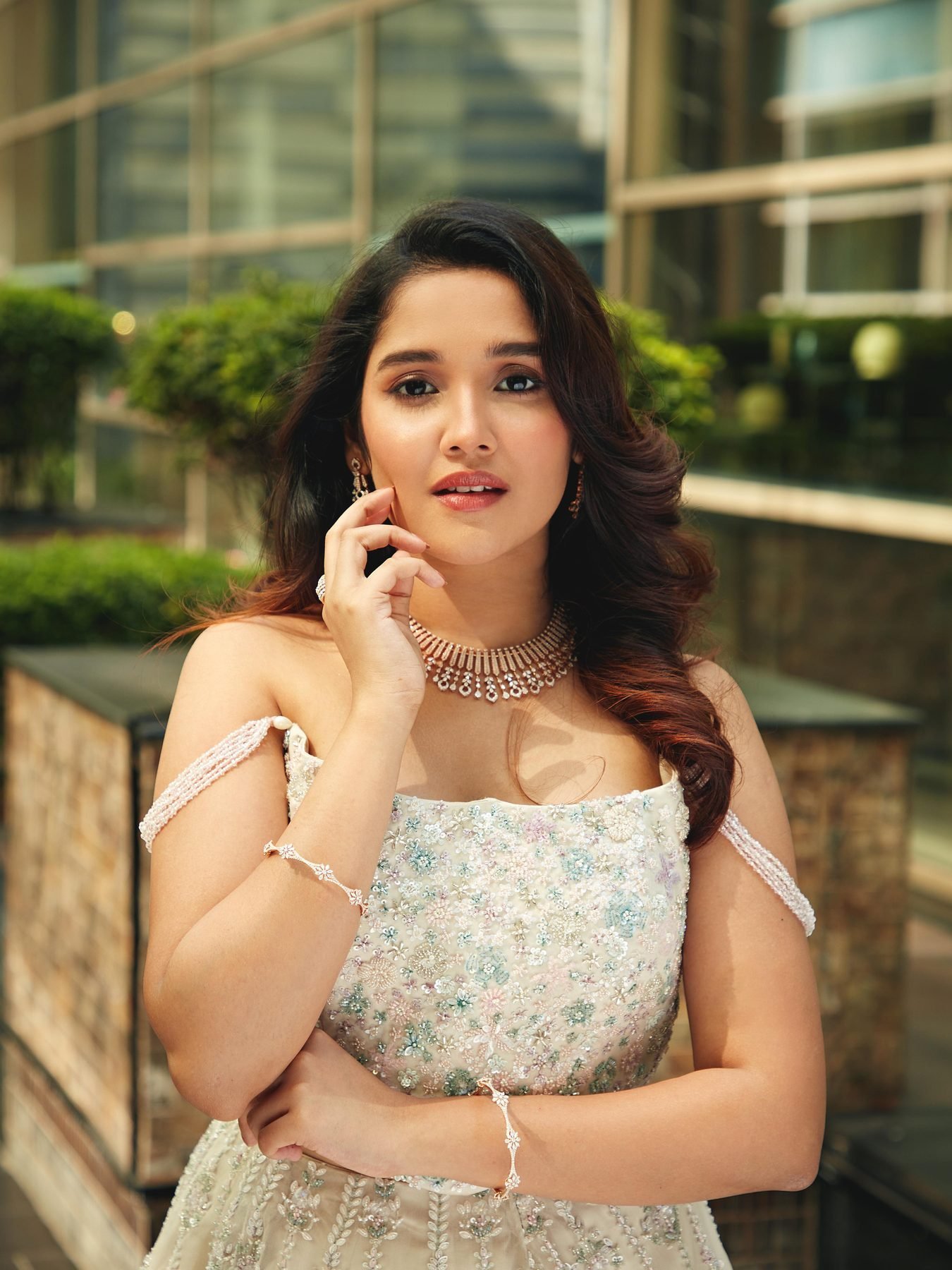 Actress Anikha Surendran in an embellished ivory gown, makeup by Anu Rotrico for Provoke Lifestyle