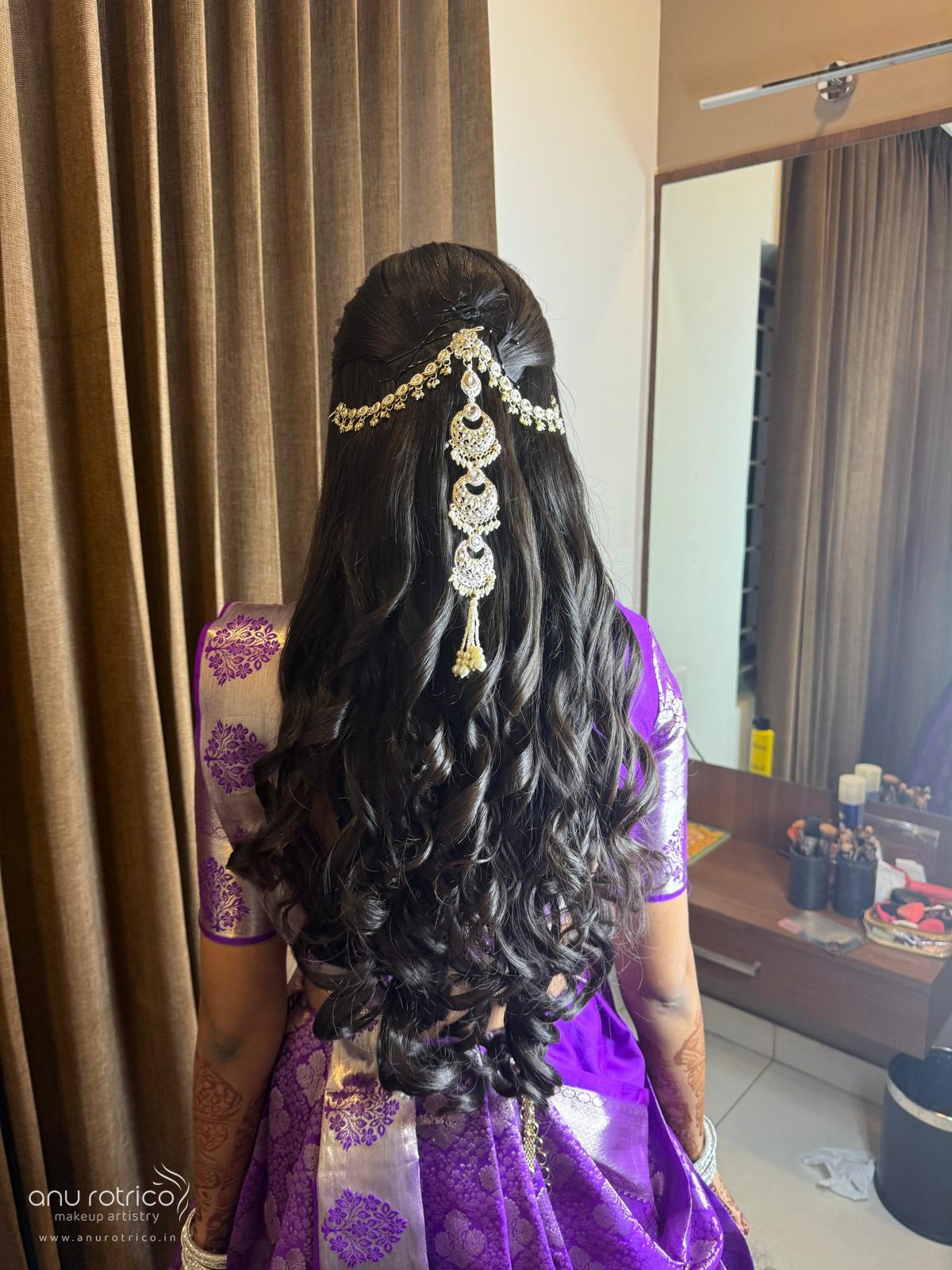 Wedding hairstyle and hair styling by Anu Rotrico, Chennai