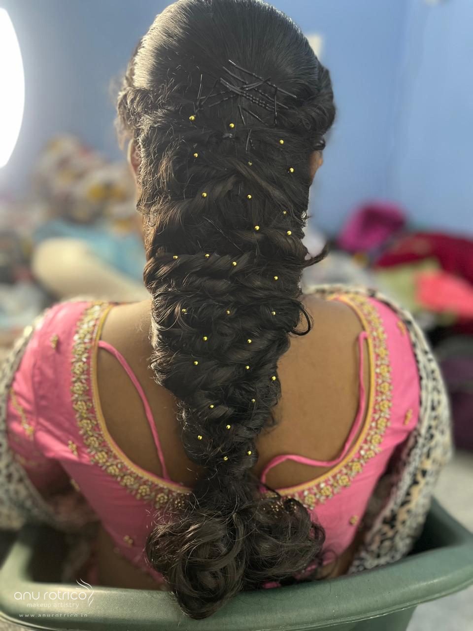 Wedding hairstyle and hair styling by Anu Rotrico, Chennai