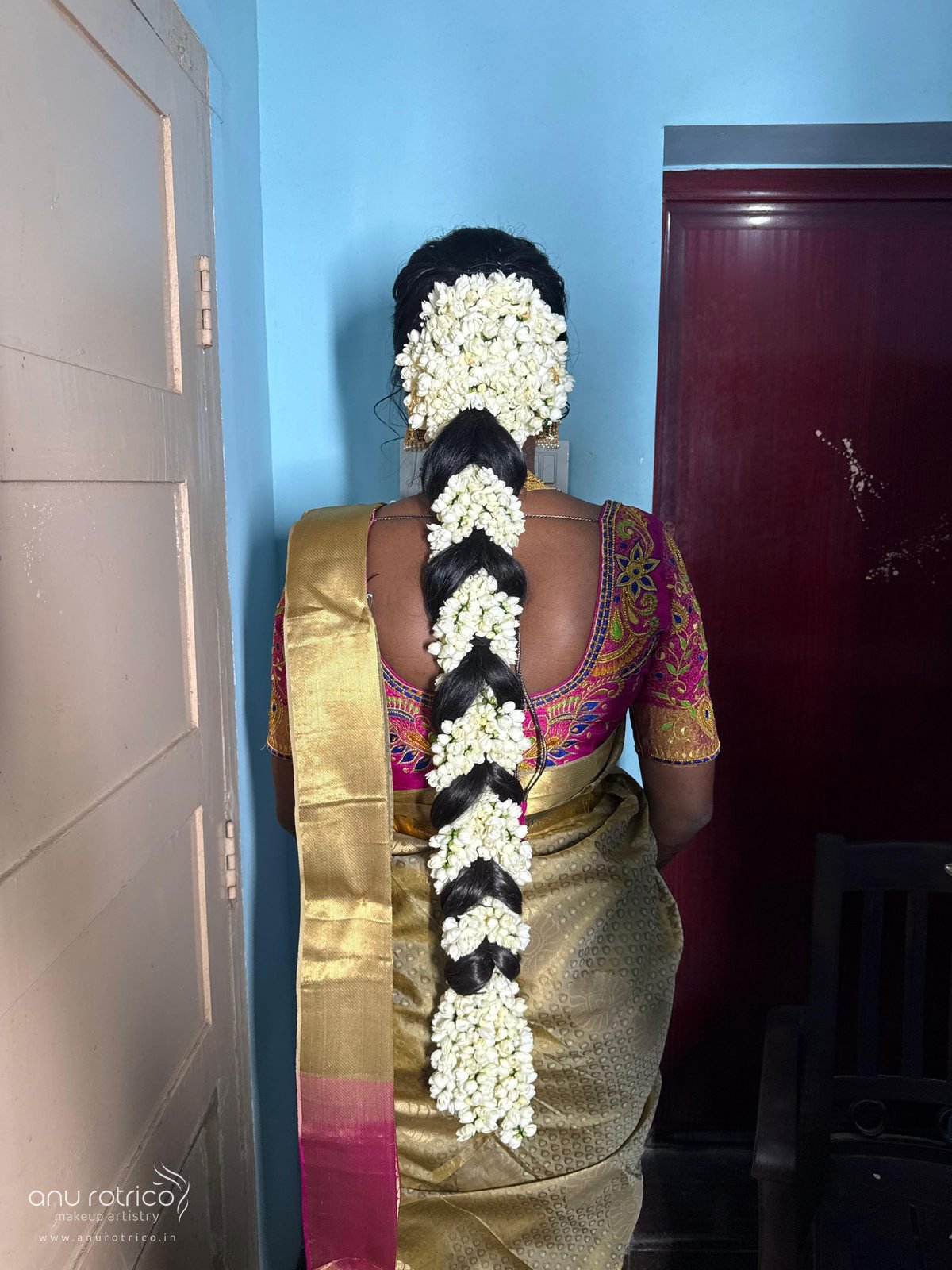 Wedding hairstyle and hair styling by Anu Rotrico, Chennai
