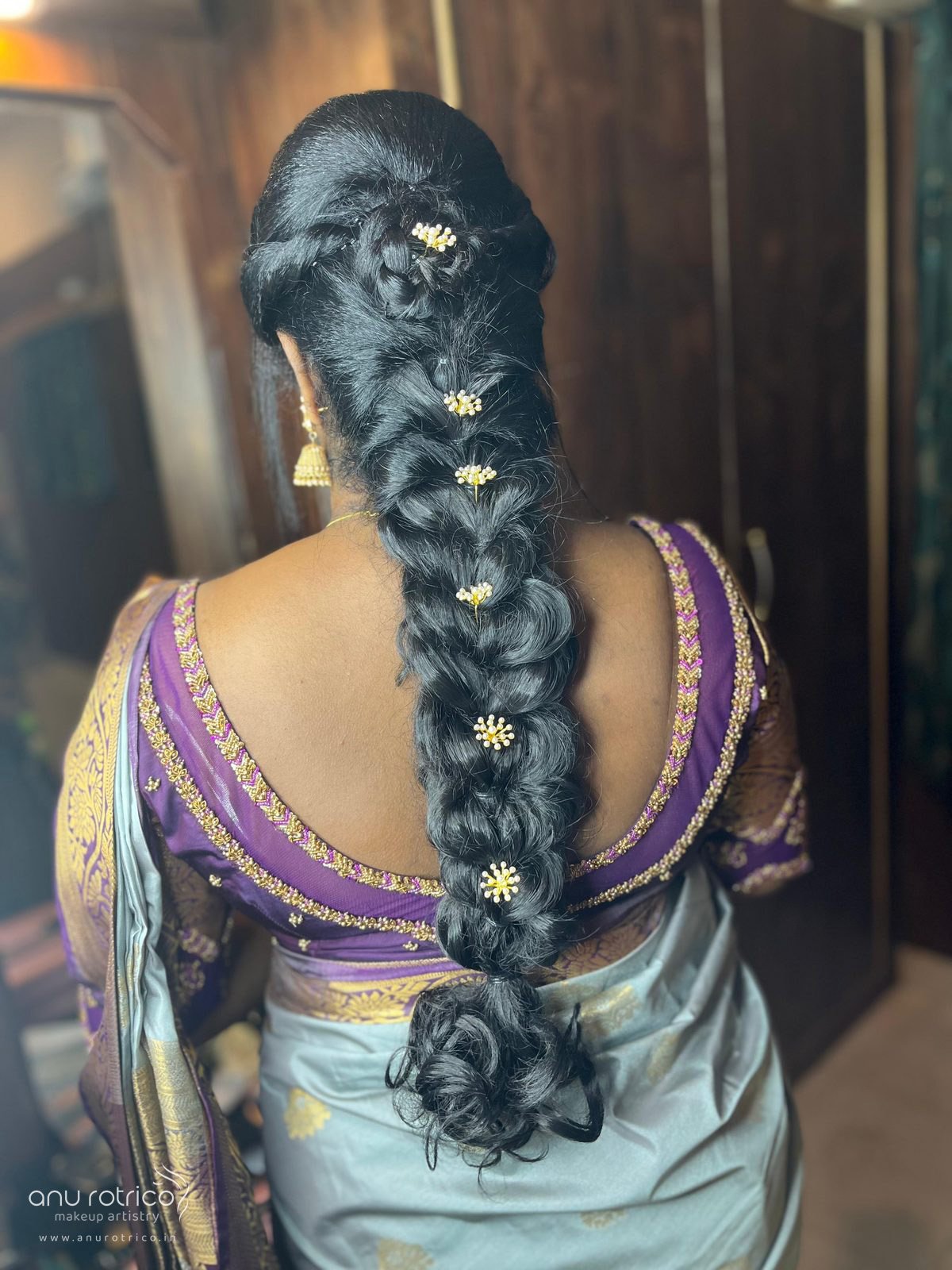 Wedding hairstyle and hair styling by Anu Rotrico, Chennai