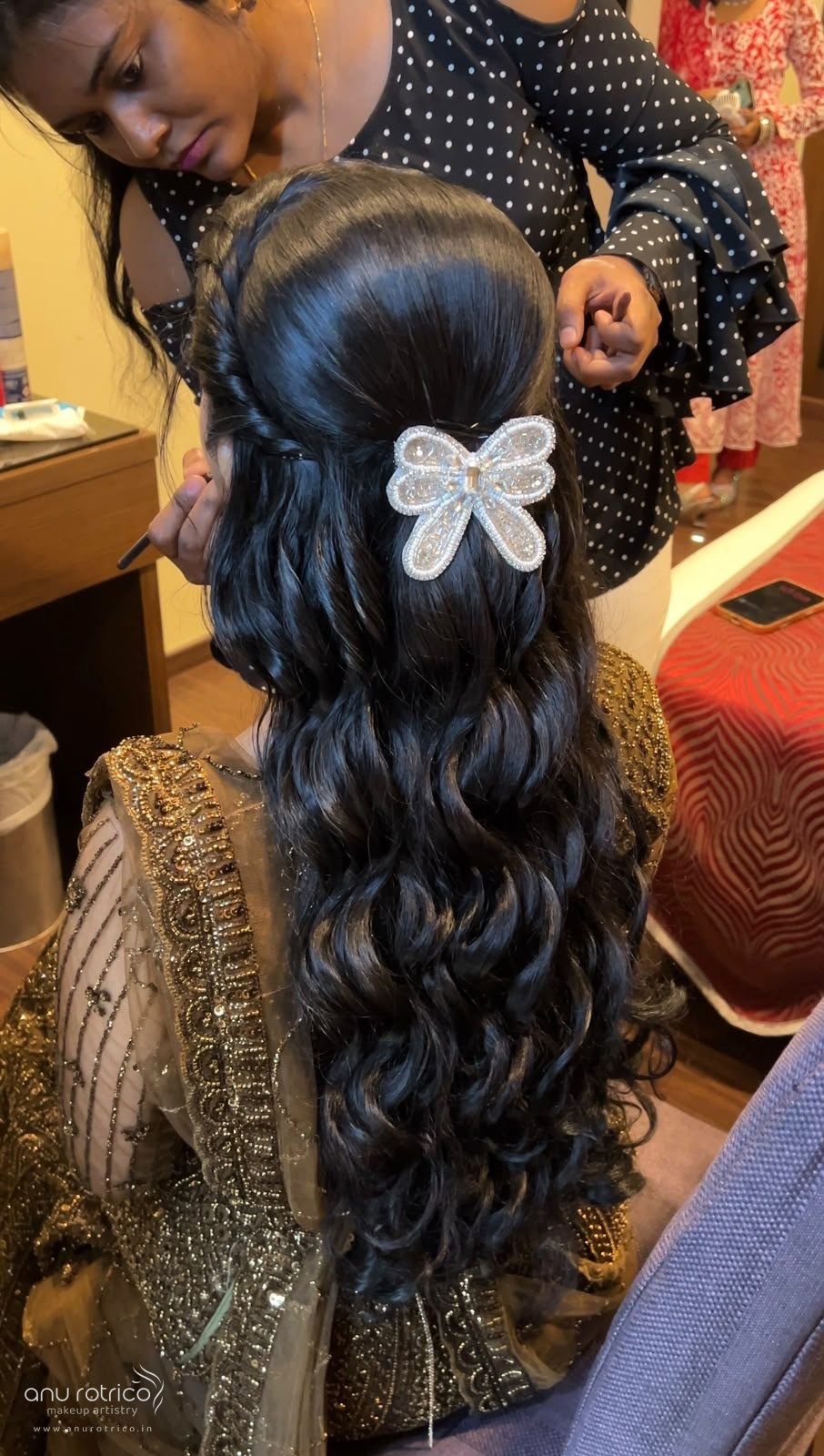 Wedding hairstyle and hair styling by Anu Rotrico, Chennai