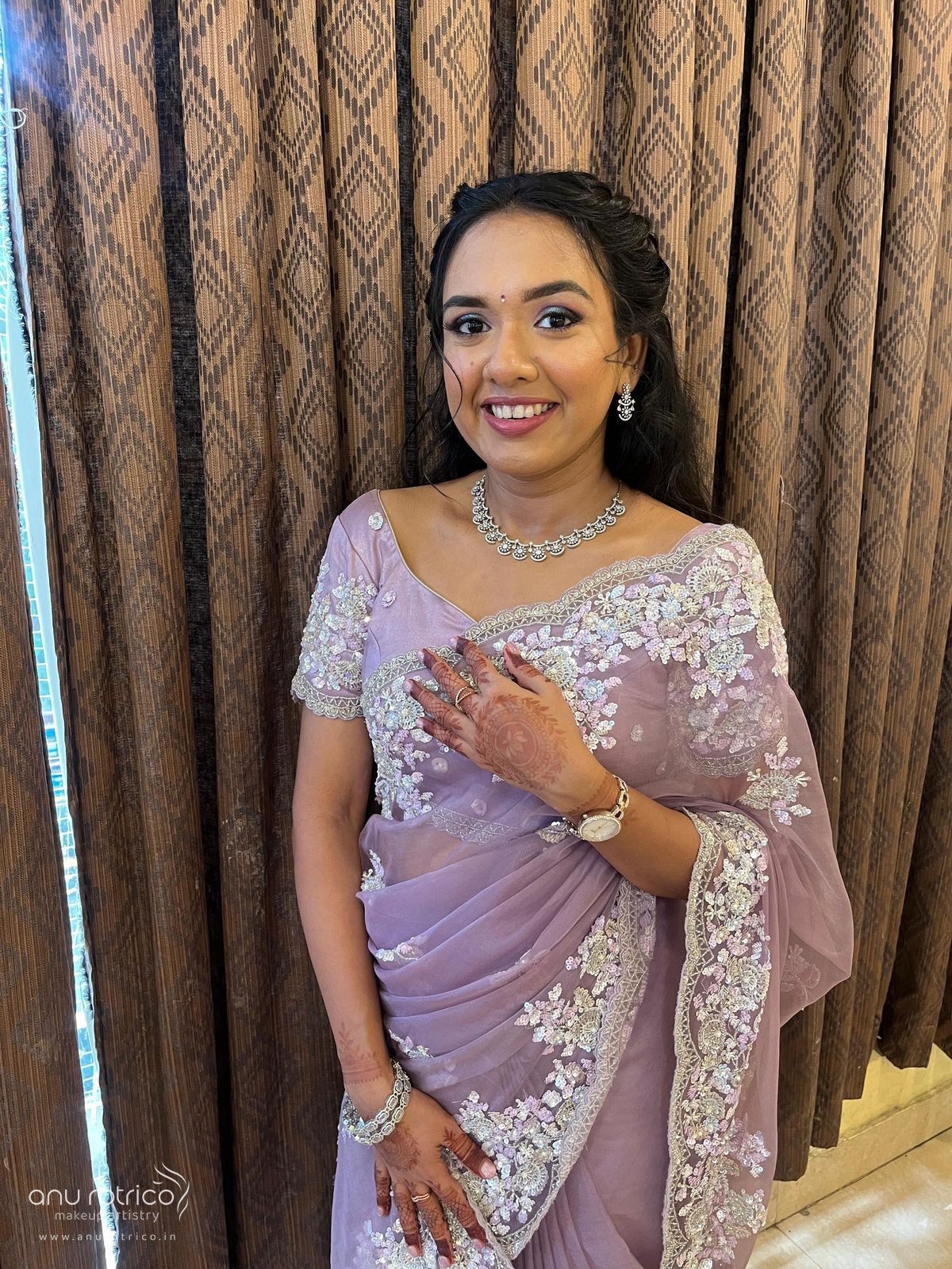 Soft engagement-day makeup by Anu Rotrico, Chennai