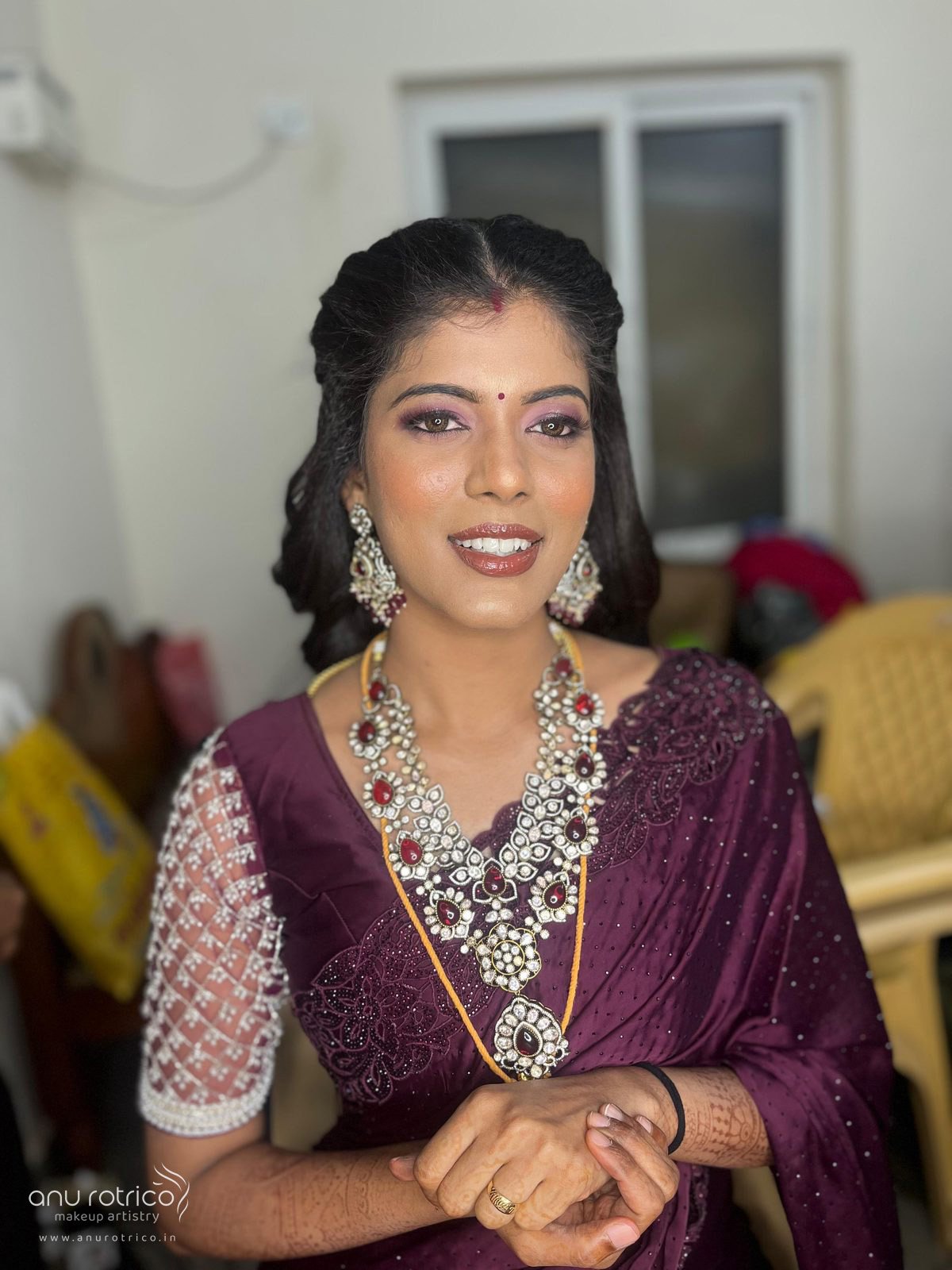 Evening reception makeup and hair by Anu Rotrico, Chennai