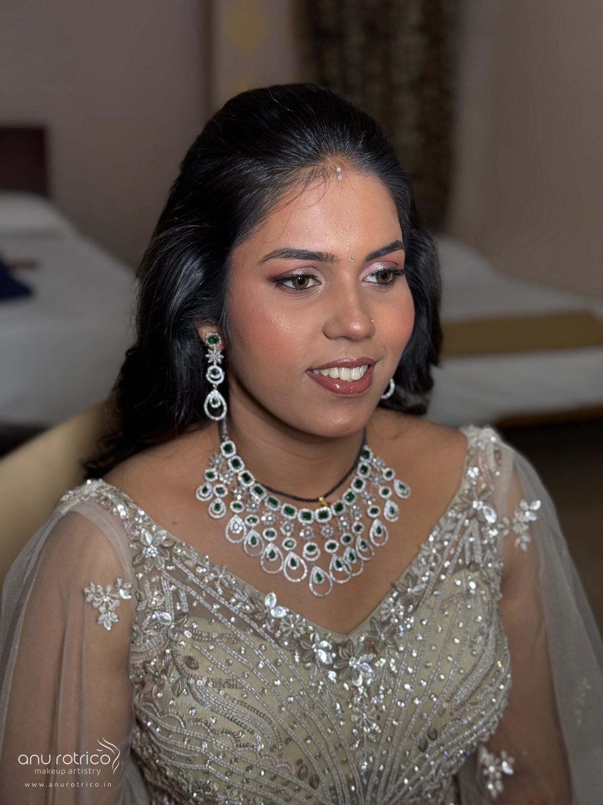 Evening reception makeup and hair by Anu Rotrico, Chennai