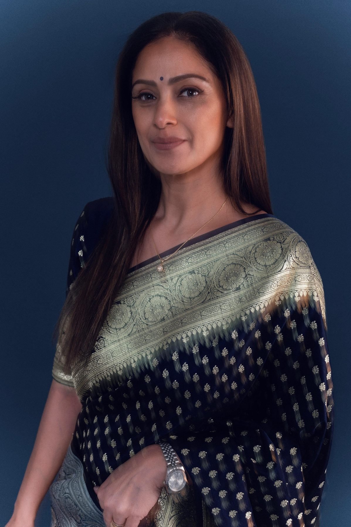 Simran photographed before the awards evening, makeup by Anu Rotrico