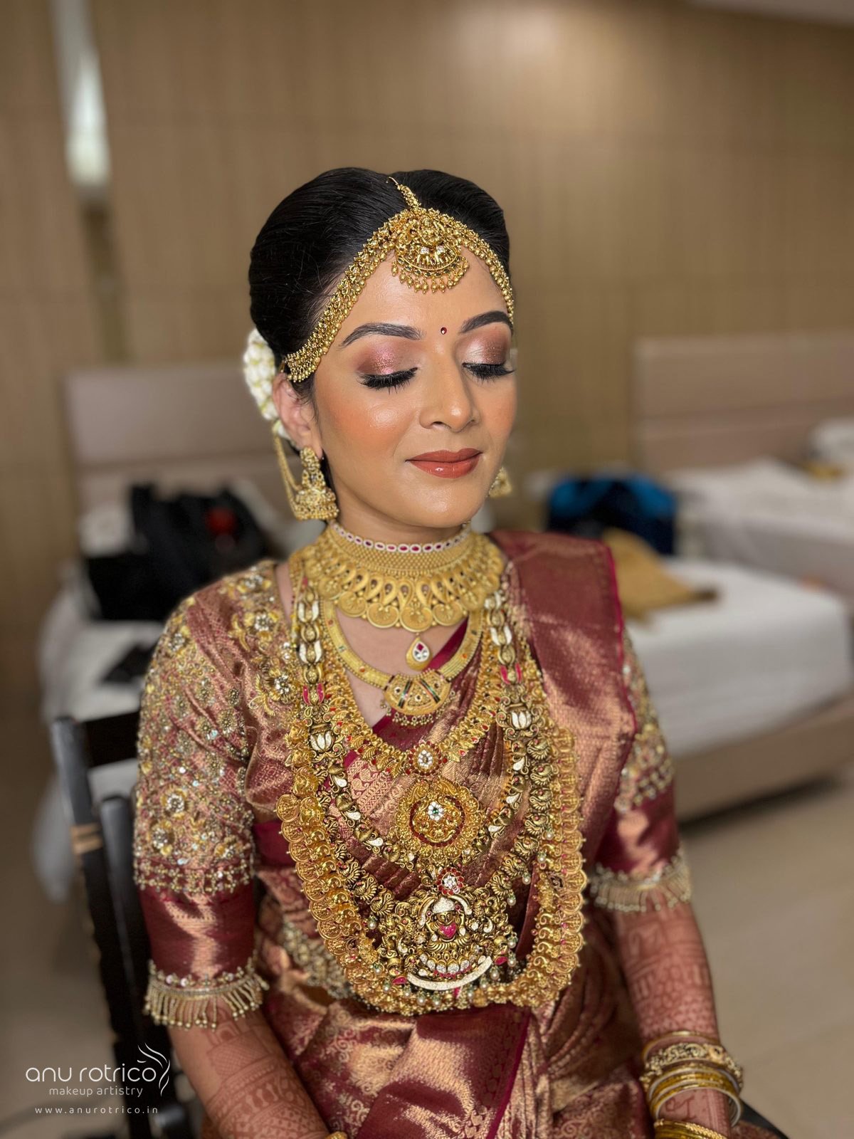 Traditional South Indian bridal makeup by Anu Rotrico, Chennai