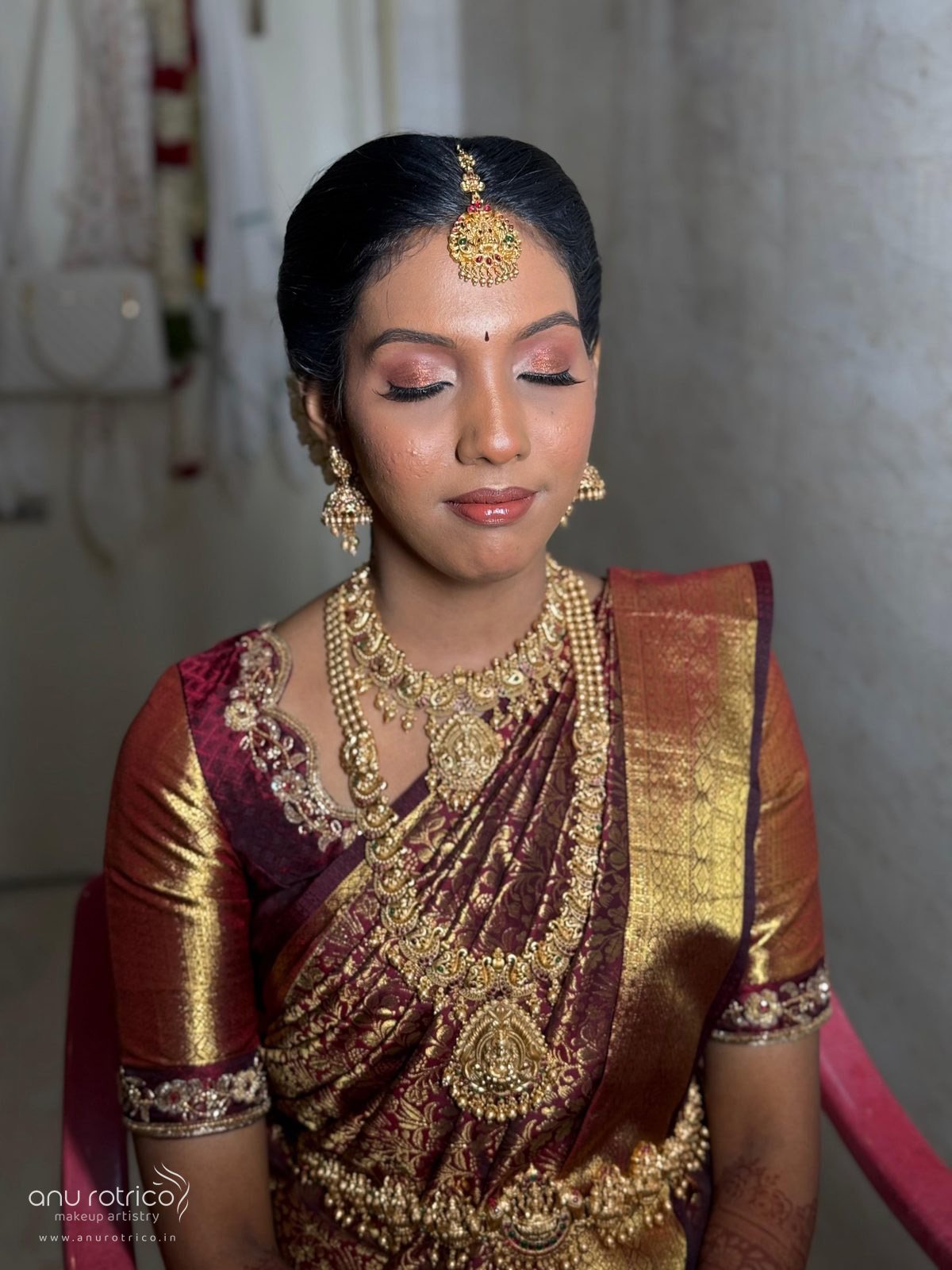 Tamil bride in HD bridal makeup by Anu Rotrico, Chennai