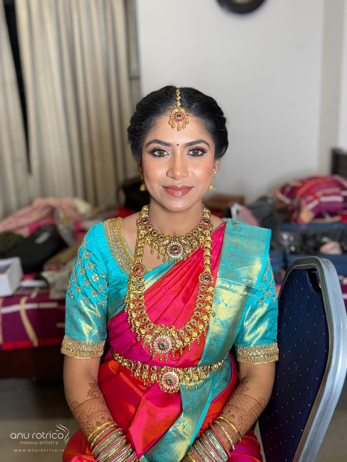 Traditional bridal makeup and hairstyling by Anu Rotrico, Chennai