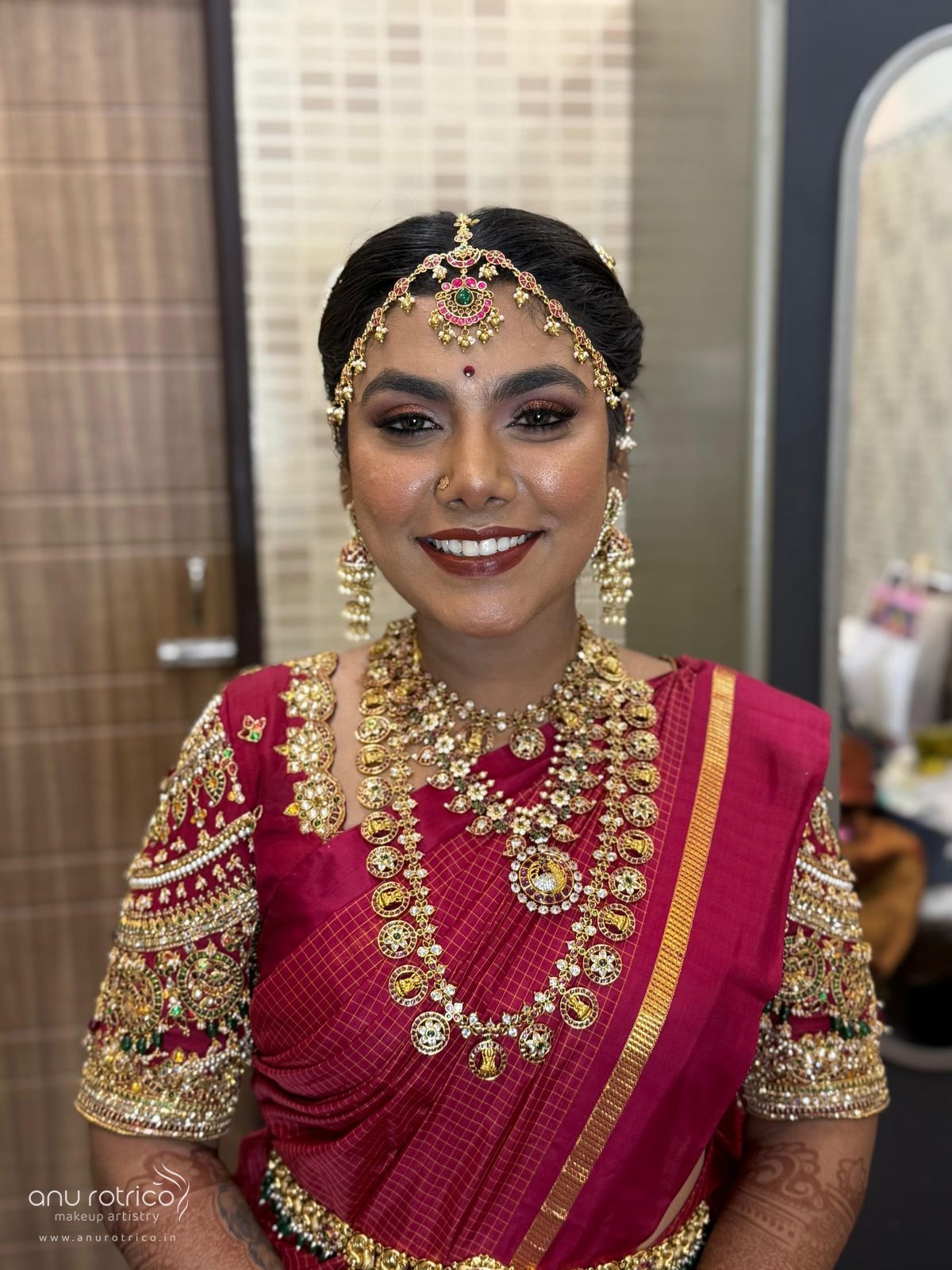 Traditional South Indian bridal makeup by Anu Rotrico, Chennai