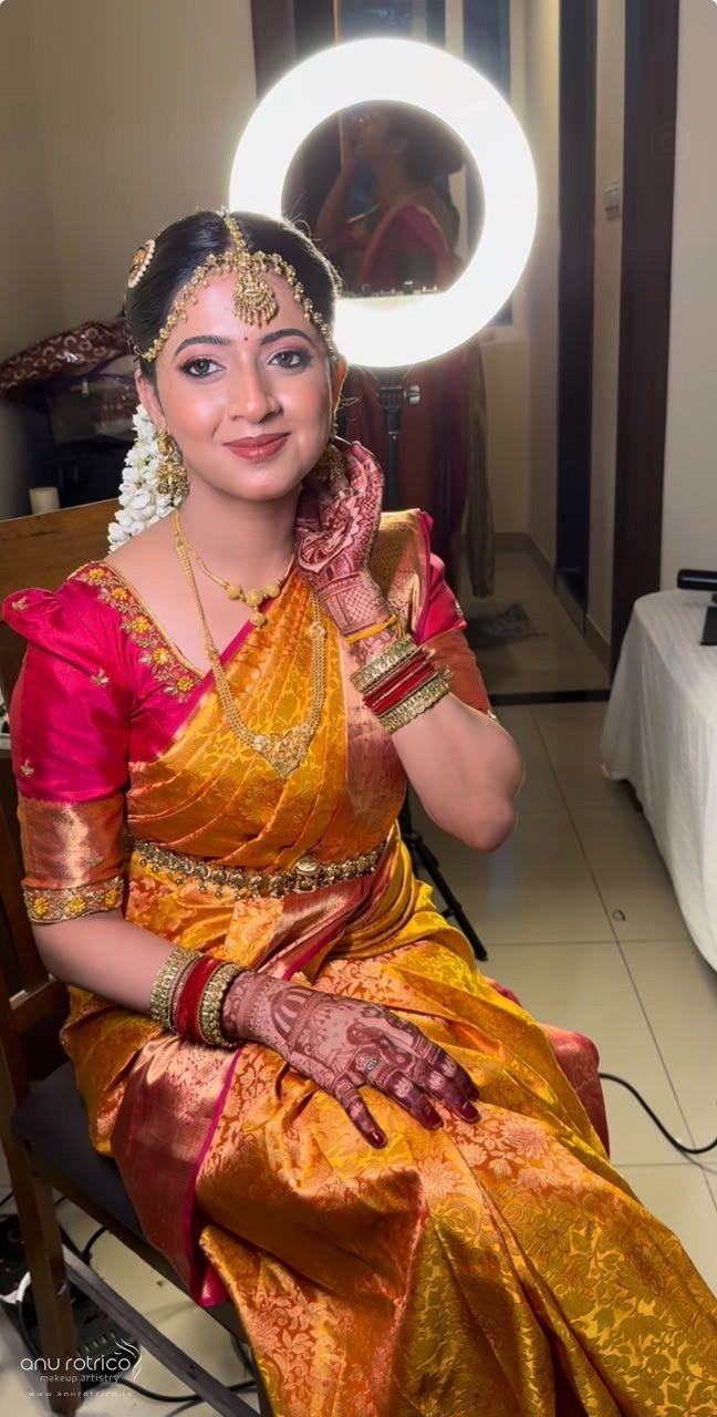 Tamil bride in HD bridal makeup by Anu Rotrico, Chennai