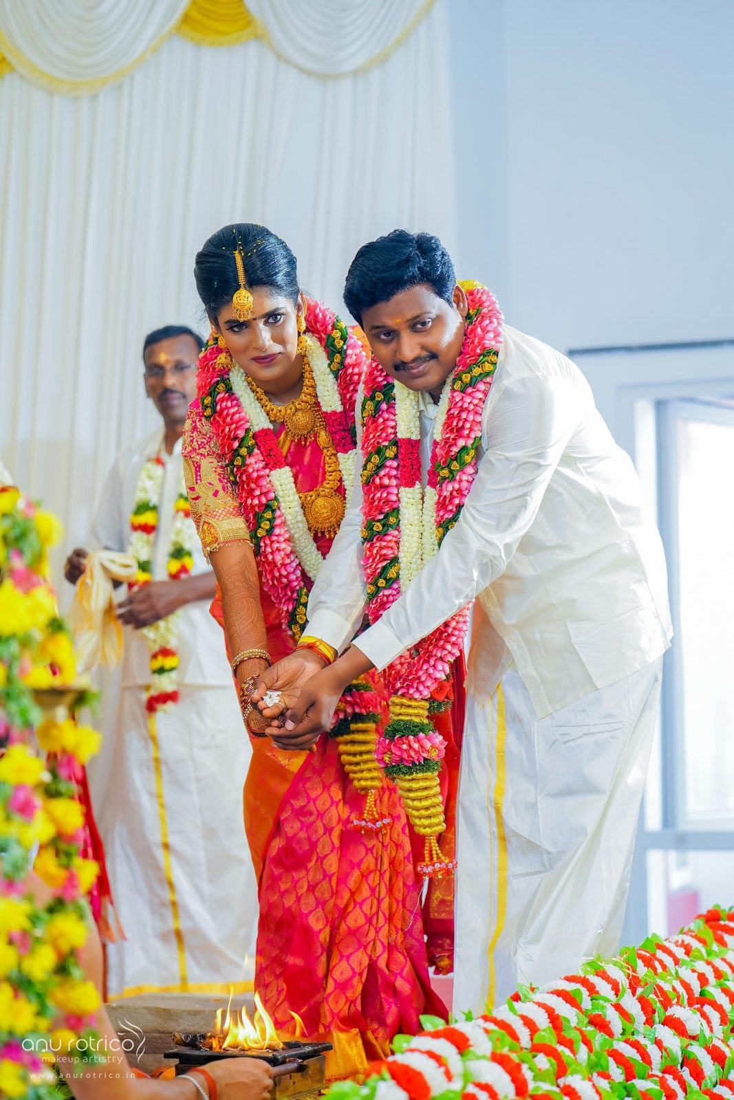 Traditional bridal makeup and hairstyling by Anu Rotrico, Chennai