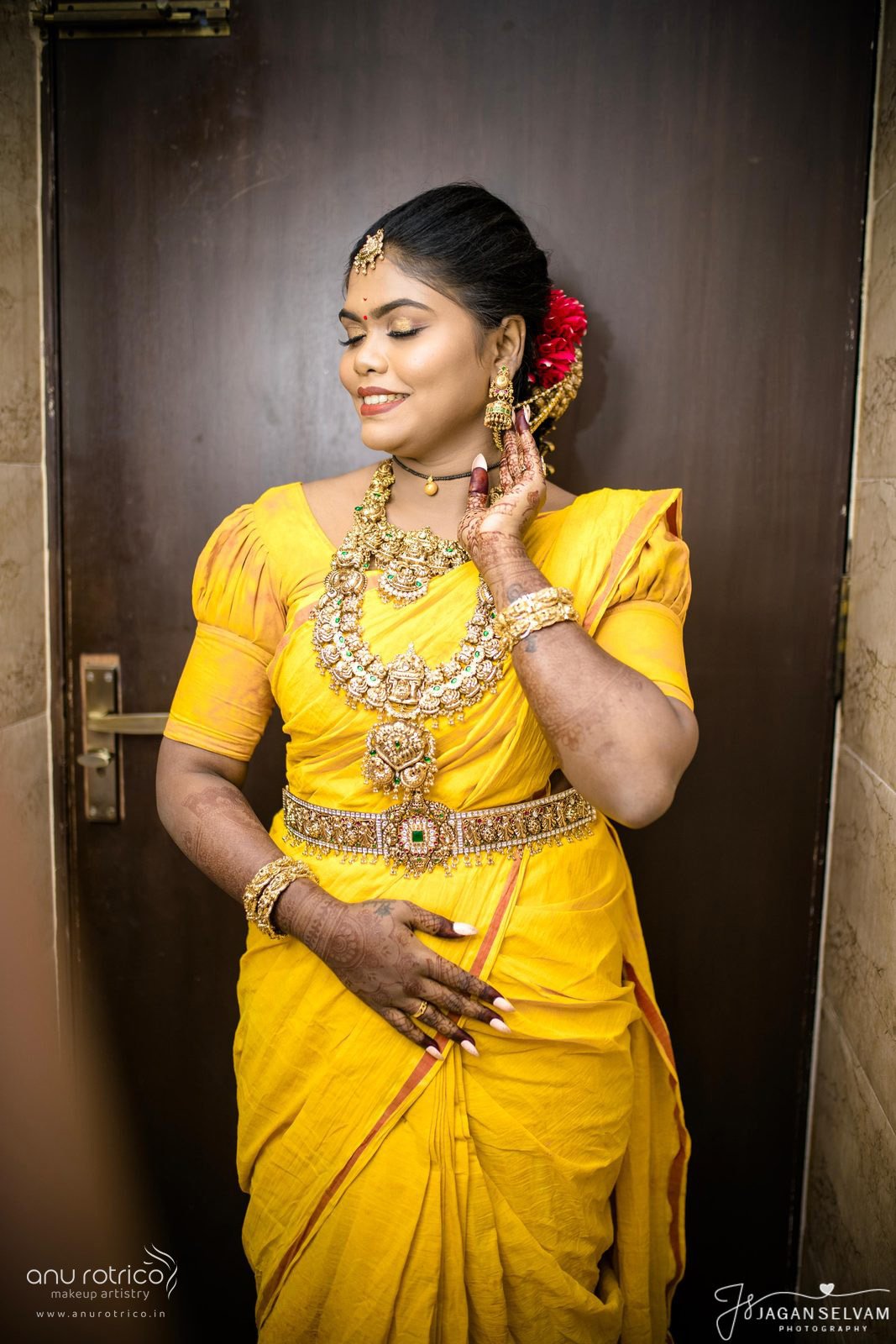 Traditional South Indian bridal makeup by Anu Rotrico, Chennai