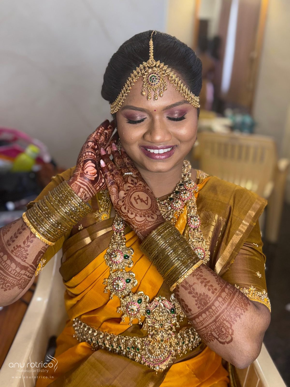 Traditional South Indian bridal makeup by Anu Rotrico, Chennai