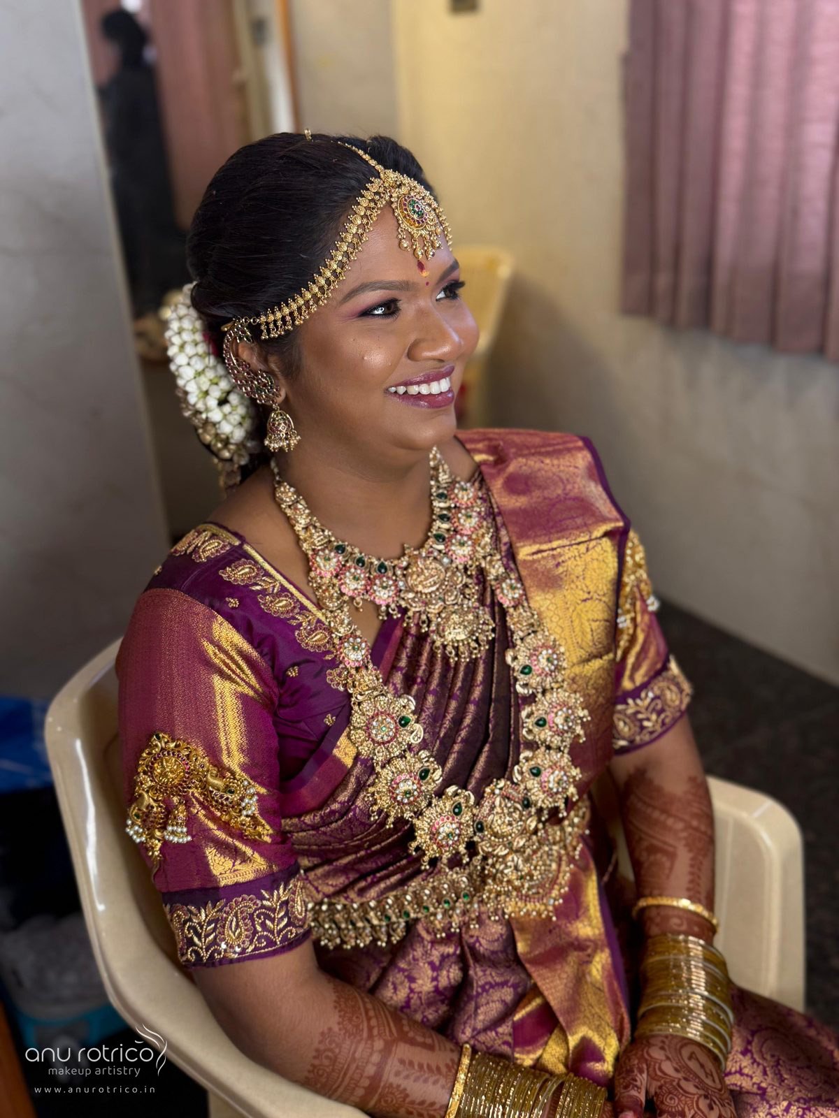 Tamil bride in HD bridal makeup by Anu Rotrico, Chennai